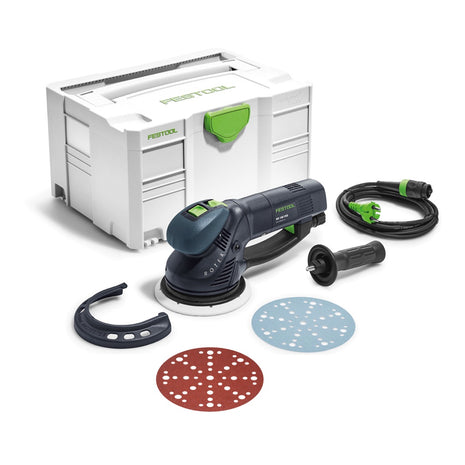 Festool RO 150 FEQ-Plus ROTEX Getriebe Exzenterschleifer 720W 5mm Hub ( 571805 ) im Systainer + 50x Schleifscheiben P150 - Toolbrothers