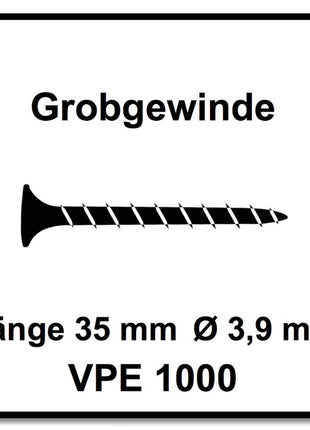 Technofast HBGF3935TE 1000 x Schnellbauschrauben Magazinschrauben 3,9 x 35 PH2 Grobgewinde - Toolbrothers