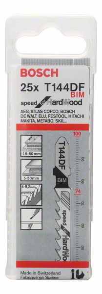 Lama per seghetto alternativo BOSCH T 144 DF Speed per legno duro L.100mm passo denti 4-5.2mm ( 8000346036 )