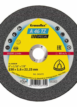 KLINGSPOR Disque à tronçonner A 46 TZ Special D150x1,6mm droit ( 8000353743 )