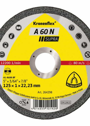 KLINGSPOR Trennscheibe A 60 N Supra D125x1mm gerade ( 8000353805 )