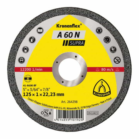 Disco de corte KLINGSPOR A 60 N Supra D125x1mm recto (8000353805)