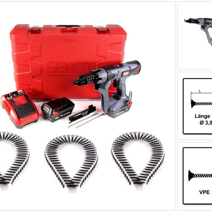 SENCO DS 5550 18V DuraSpin Magazin Schrauber ( 7W2001N ) mit 2x 3,0 Ah Akkus, Ladegerät und 1000x Feingewinde Schrauben 3,9x30 - Toolbrothers