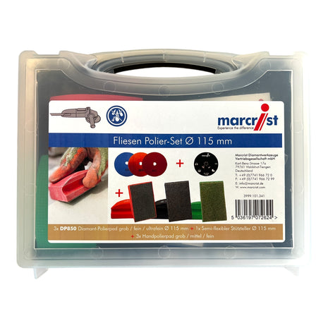 Marcrist Set de polissage de carrelage 115mm + 1x plateau de polissage velcro + 3x disque diamant velcro + 3x pad de polissage manuel ( 3999.101.341 ) + mallette