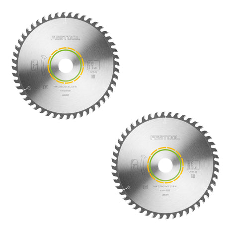 Festool HW 225x2,6x30 W48 piła tarczowa WOOD FINE CUT 2 szt. ( 2x 488289 ) 225 x 2,6 x 30 mm 48 zębów do płyt stolarskich, sklejki, płyt multiplex, szkła akrylowego, MDF