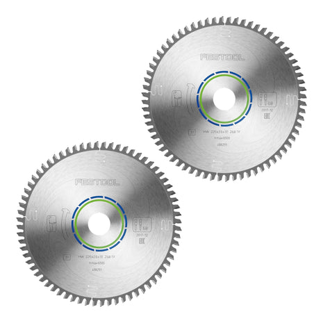 Hoja de sierra circular Festool HW 225x2,6x30 TF68 aluminio/plástico 2 piezas (2x 488291) 225 x 2,6 x 30 mm 68 dientes para aluminio, metales no ferrosos, plásticos, PVC