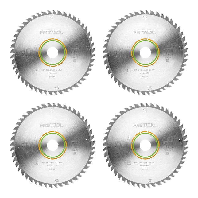 Festool HW 230x2,5x30 W48 Kreissägeblatt WOOD FINE CUT 4 Stk. ( 4x 500648 ) 230 x 2,5 x 30 mm 48 Zähne für Vollholz, beschichtete, furnierte Platten
