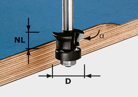 Festool HW S8 D24/0° +45° fresa para biselar (491026) para OF 900, OF 1000, OF 1010, OF 1010 R, OF 1400, OF 2000, OF 2200