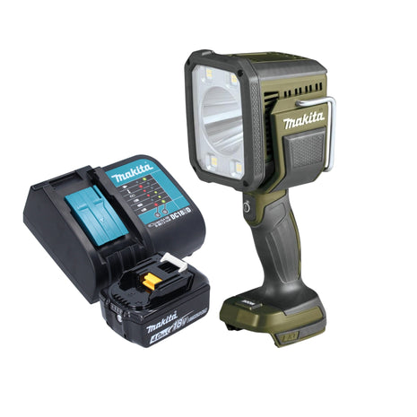 Makita DML 812 SM1 lampada a mano a batteria 18 V 1250 lm LED verde oliva avventura outdoor edizione speciale + 1x batteria ricaricabile 4,0 Ah + caricabatteria