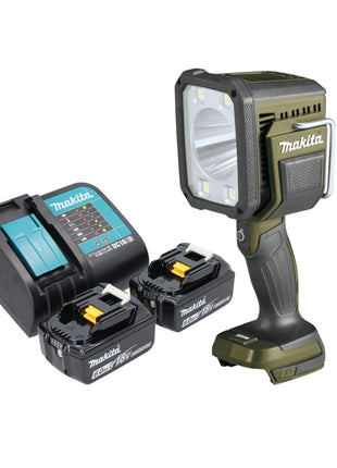 Makita DML 812 SG Projecteur portatif sans fil 18 V 1250 lm LED Olive Grn Outdoor Adventure édition spéciale + 2x batterie 6,0 Ah + chargeur