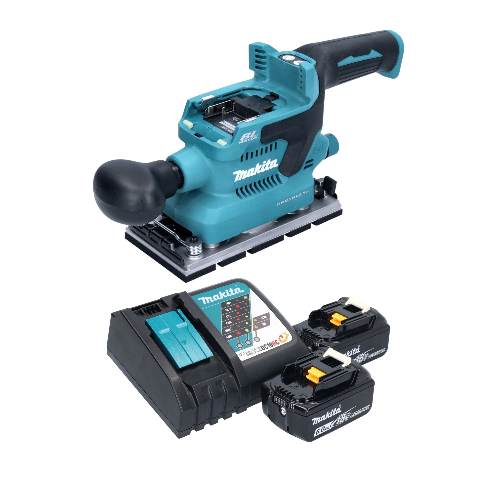 Makita DBO 380 RG Akku Schwingschleifer 18 V 93 x 185 mm Brushless 2x Akku 6 0 Ah Ladegeraet 0 - toolbrothers