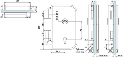 HERMAT Glastürschloss 6033 PZ L - Roma Edelstahl matt ( 3000253945 )