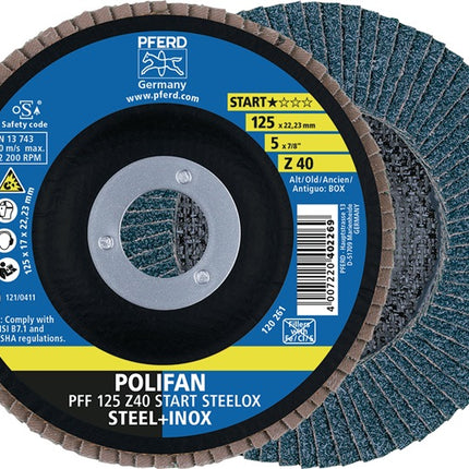 Disco lamellare PFERD POLIFAN Z START STEELOX Ø 125 mm grana Z-40 piatta ( 4000844218 )