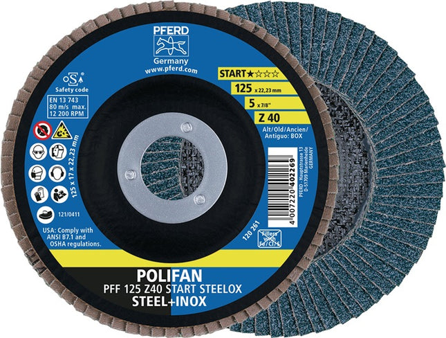 Disco lamellare PFERD POLIFAN Z START STEELOX Ø 125 mm grana Z-40 piatta ( 4000844218 )