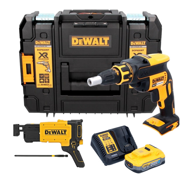 Avvitatore a batteria per cartongesso DeWalt DCF 620 H1T 18 V 30 Nm senza spazzole + 1x batteria Powerstack 5,0 Ah + caricatore + TSTAK