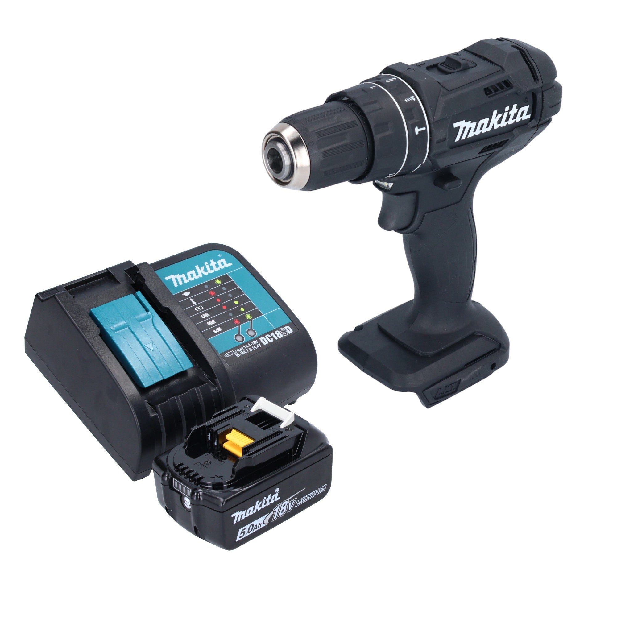Makita DHP 482 ST1B Akku Schlagbohrschrauber 18 V 62 Nm Schwarz 1x Akku 5 0 Ah Ladegeraet 0 - toolbrothers