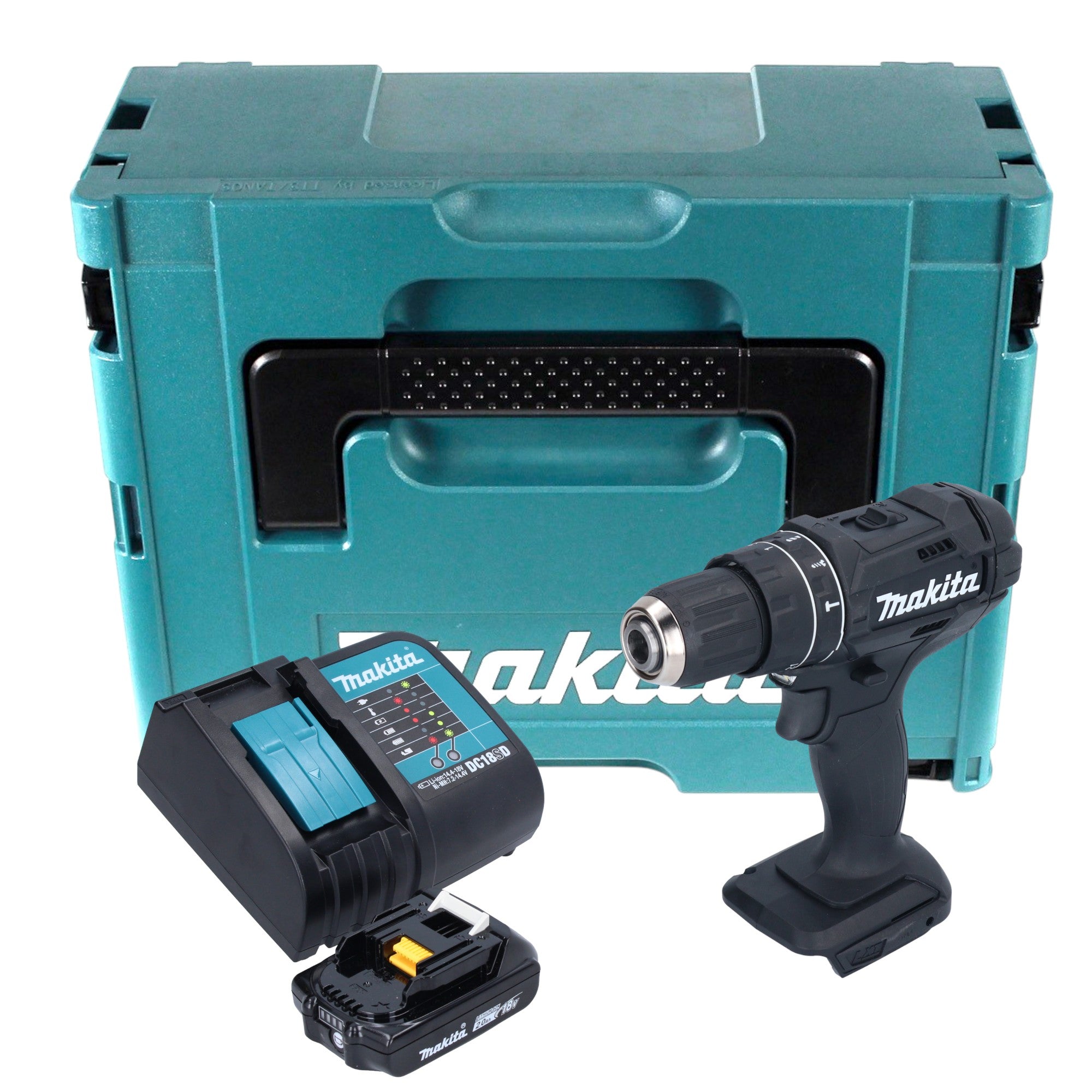 Makita DHP 482 SA1JB Akku Schlagbohrschrauber 18 V 62 Nm Schwarz 1x Akku 2 0 Ah Ladegeraet Makpac 0 - toolbrothers