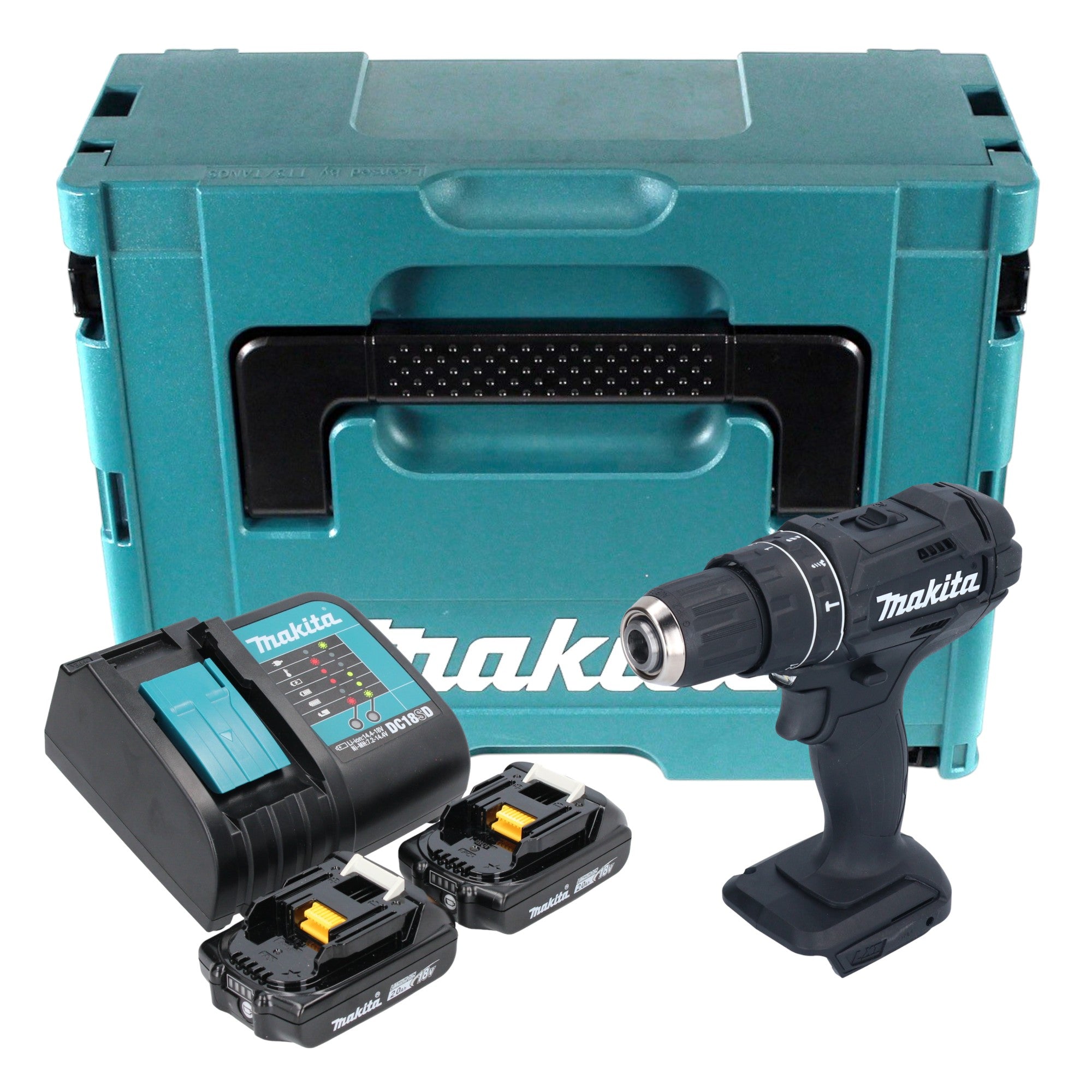 Makita DHP 482 SAJB Akku Schlagbohrschrauber 18 V 62 Nm Schwarz 2x Akku 2 0 Ah Ladegeraet Makpac 0 - toolbrothers