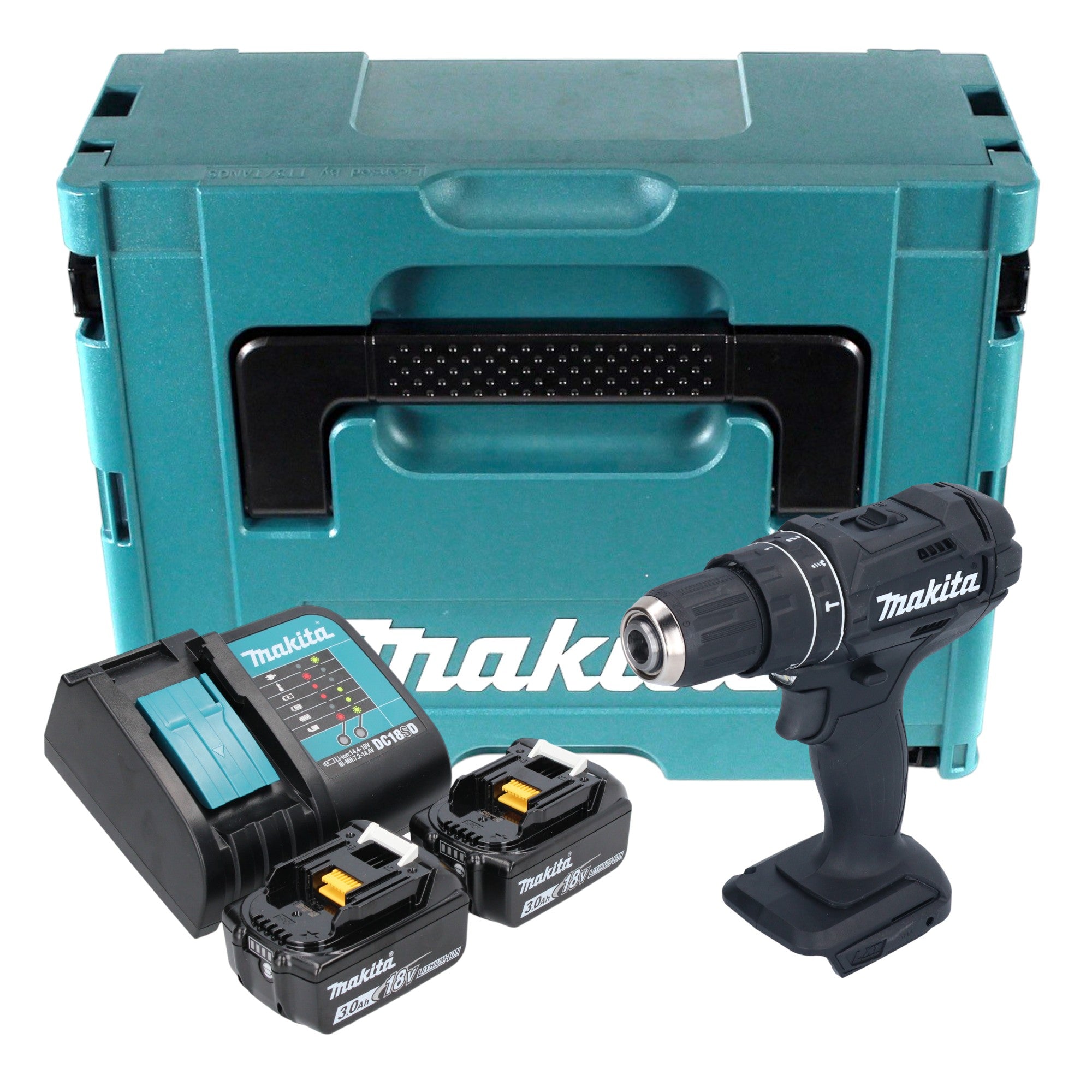 Makita DHP 482 SFJB Akku Schlagbohrschrauber 18 V 62 Nm Schwarz 2x Akku 3 0 Ah Ladegeraet Makpac 0 - toolbrothers