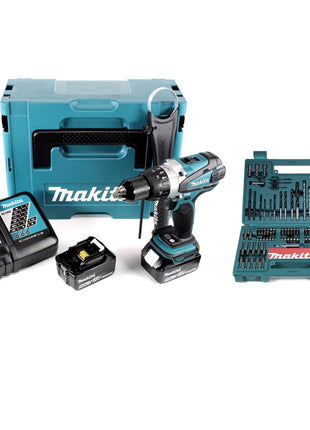 Makita DHP 458 RTJ Akku Schlagbohrschrauber 18V 91Nm im Makpac + 2x 5,0 Ah Akku + Ladegerät + Makita Bit & Bohrer-Set 100-teilig - Toolbrothers