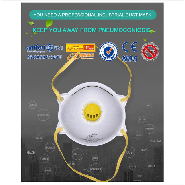 Feinstaubmaske VIC821V FFP2 ( 10 Stück ) mit Ventil ergonomisch geformt - Staubmaske Atemschutz Atemschutzmaske - Toolbrothers