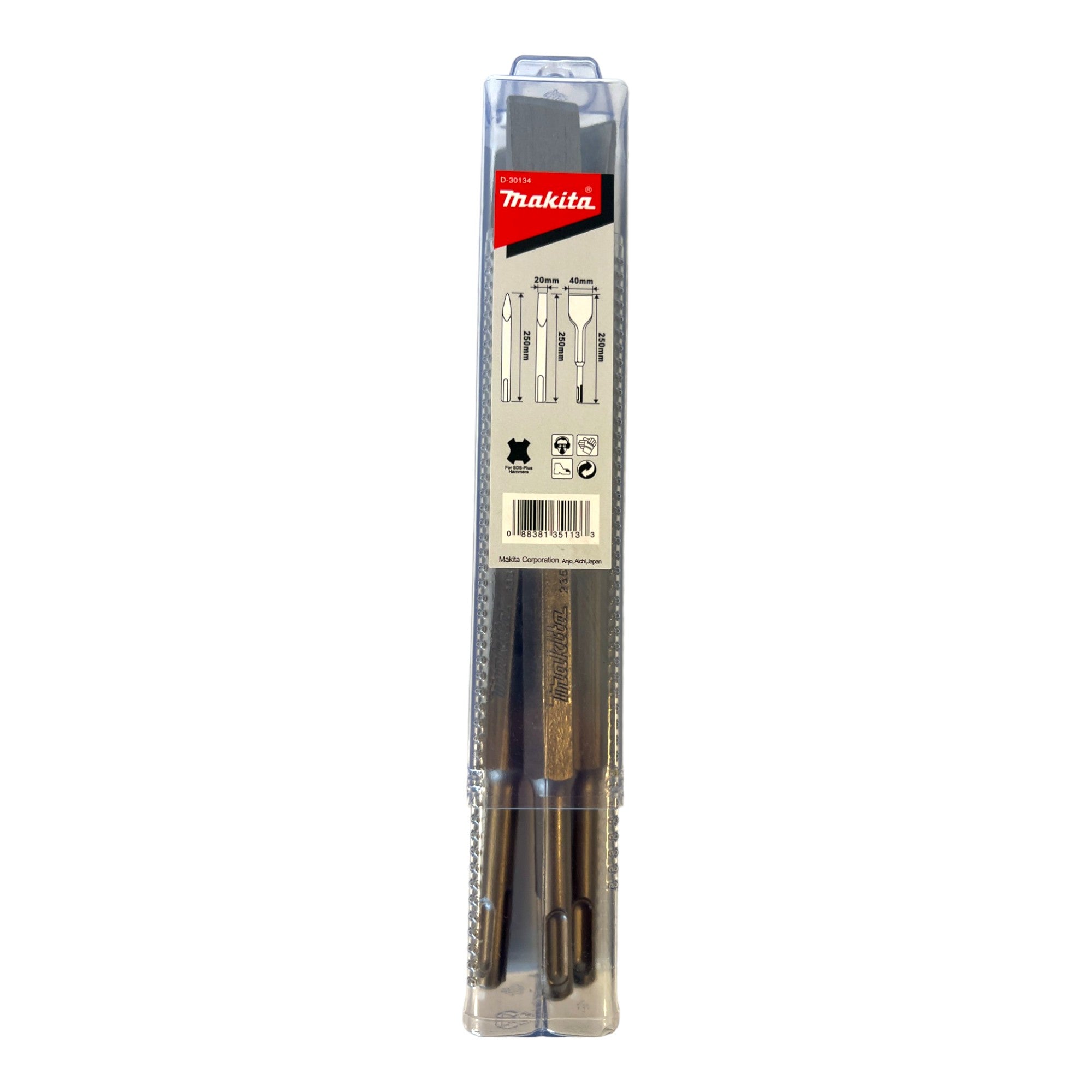 Makita D 30134 Meissel Set 3 tlg SDS plus 250 mm Laenge Bullenspitze Kaltmeissel Skaliermeissel 1 - toolbrothers
