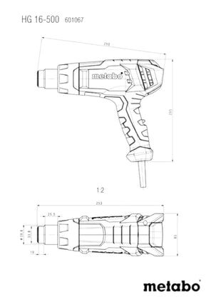 Metabo HG 16-500 Souffleuse à air chaud 1600 watts 300 / 500 C ( 601067000 )