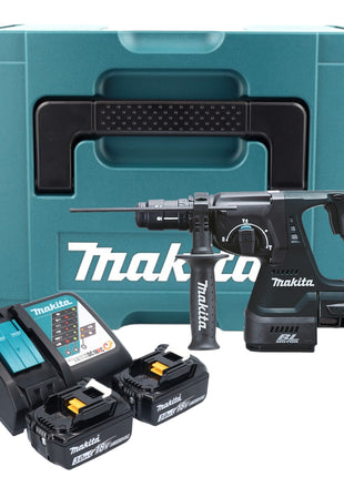 Makita DHR 243 RFJ B Akku Kombihammer 18 V 2,0 J SDS-Plus schwarz + 2x Akku 3,0 Ah + Ladegerät + Schnellwechselfutter + Makpac