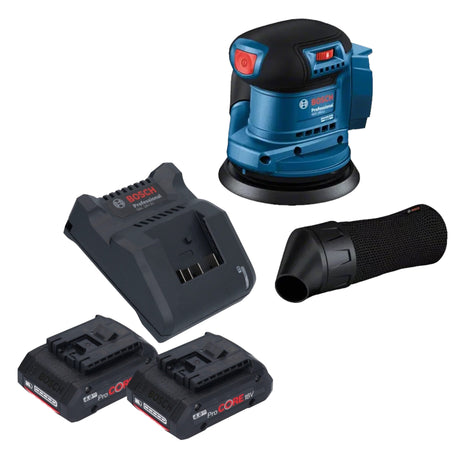 Lijadora excéntrica a batería Bosch GEX 185-LI Professional 18 V 125 mm sin escobillas + 2x batería ProCORE 4,0 Ah + cargador