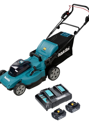 Makita DLM 480 CG2 Akku Rasenmäher 36 V ( 2x 18 V ) 48 cm 62 l + 2x Akku 6,0 Ah + Ladegerät