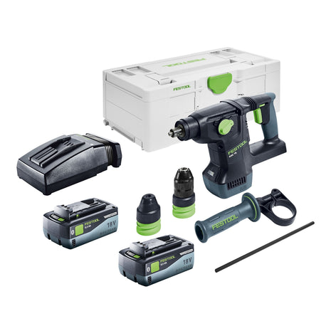 Festool KHC 18 EB-Basic marteau combiné sans fil 18 V 2.6 J SDS-Plus Brushless + 2x 8.0 Ah batterie + chargeur + systainer