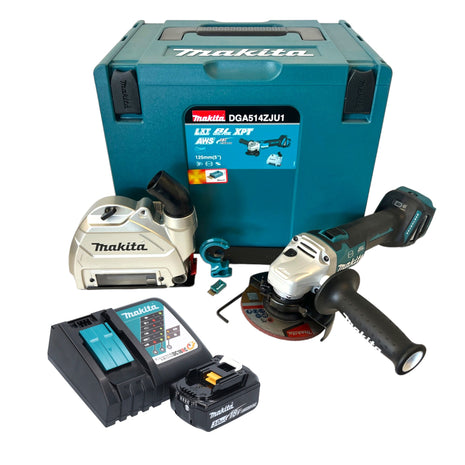 Makita DGA 514 RF1JU1 Smerigliatrice angolare a batteria 18 V 125 mm brushless + 1x batteria ricaricabile 3,0 Ah + caricabatterie + Makpac