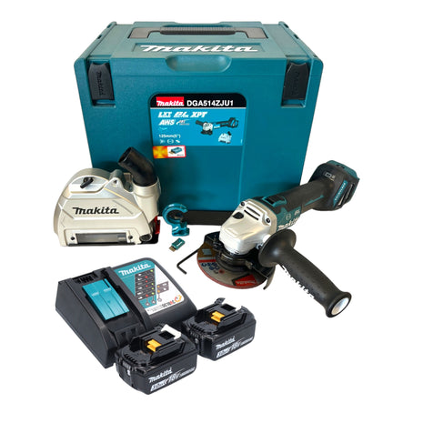 Makita DGA 514 RFJU1 amoladora angular a batería 18 V 125 mm sin escobillas + 2x baterías 3,0 Ah + cargador + Makpac