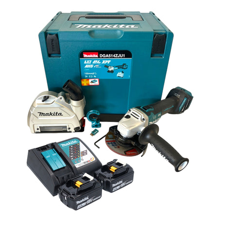 Makita DGA 514 RMJU1 akumulatorowa szlifierka kątowa 18 V 125 mm bezszczotkowa + 2x akumulator 4,0 Ah + ładowarka + Makpac