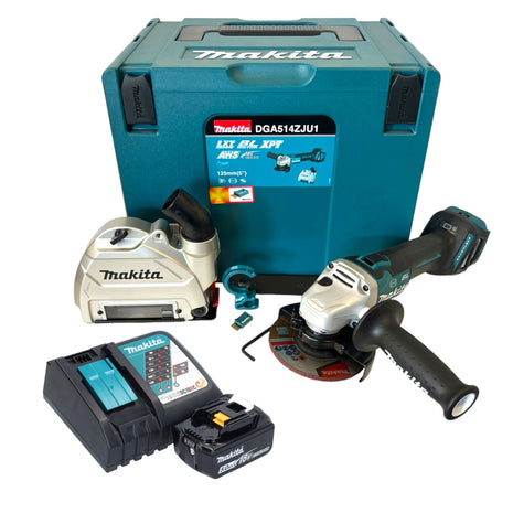 Makita DGA 514 RT1JU1 Akumulatorowa szlifierka kątowa 18 V 125 mm bezszczotkowa + 1x akumulator 5,0 Ah + ładowarka + Makpac