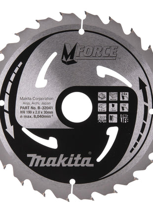 Tarcza pilarska Makita CSMX19024G M-FORCE 190 x 30 x 2,0 mm 24 zęby ( B-32041 ) do drewna