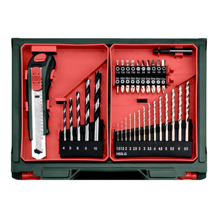 Metabo Powermaxx BS Basic Set trapano avvitatore a batteria 12 V 34 Nm ( 600080710 ) + 2x batteria ricaricabile 2,0 Ah + caricatore + set di accessori da 41 pezzi + valigetta