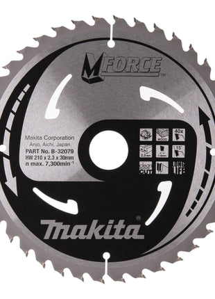 Makita M-FORCE Kreissägeblatt 210 x 30 x 2,3 mm 40 Zähne ( B-32079 ) für Holz