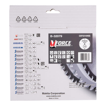 Lama circolare Makita M-FORCE 210 x 30 x 2,3 mm 40 denti ( B-32079 ) per legno
