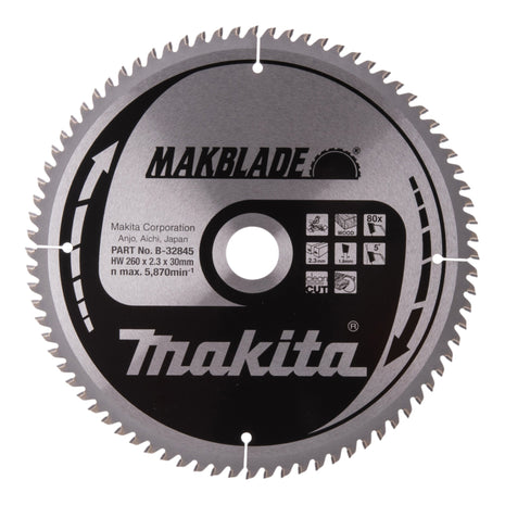 Hoja de sierra circular Makita MAKBLADE 260 x 30 x 2,3 mm 80 dientes (B-32845) para madera