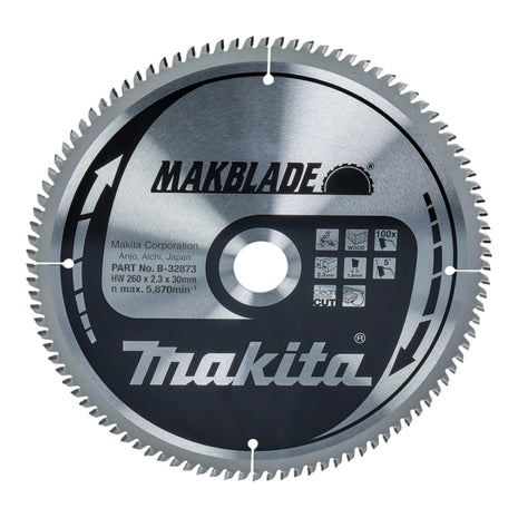 Makita MAKBLADE Kreissägeblatt 260 x 30 x 2,3 mm 100 Zähne ( B-32873 ) für Holz