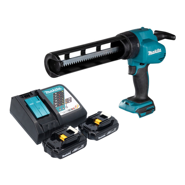 Pistola per calafataggio a batteria Makita DCG 180 RY 18 V + 2x batteria ricaricabile 1,5 Ah + caricabatterie