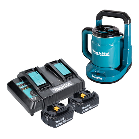 Makita DKT 360 CF2 Akku Wasserkocher 36 V ( 2x 18 V ) 0,8 L  + 2x Akku 3,0 Ah + Doppelladegerät