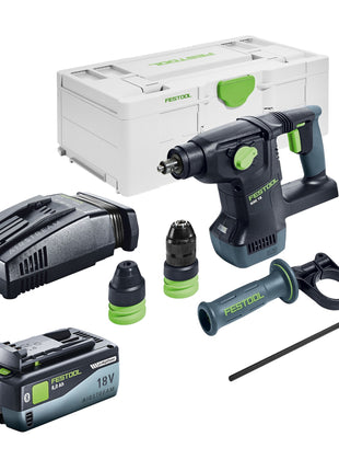 Festool KHC 18 EB-Basic akumulatorowy młot kombi 18 V 2,6 J SDS-Plus bezszczotkowy + 1x akumulator 8,0 Ah + szybka ładowarka + systainer