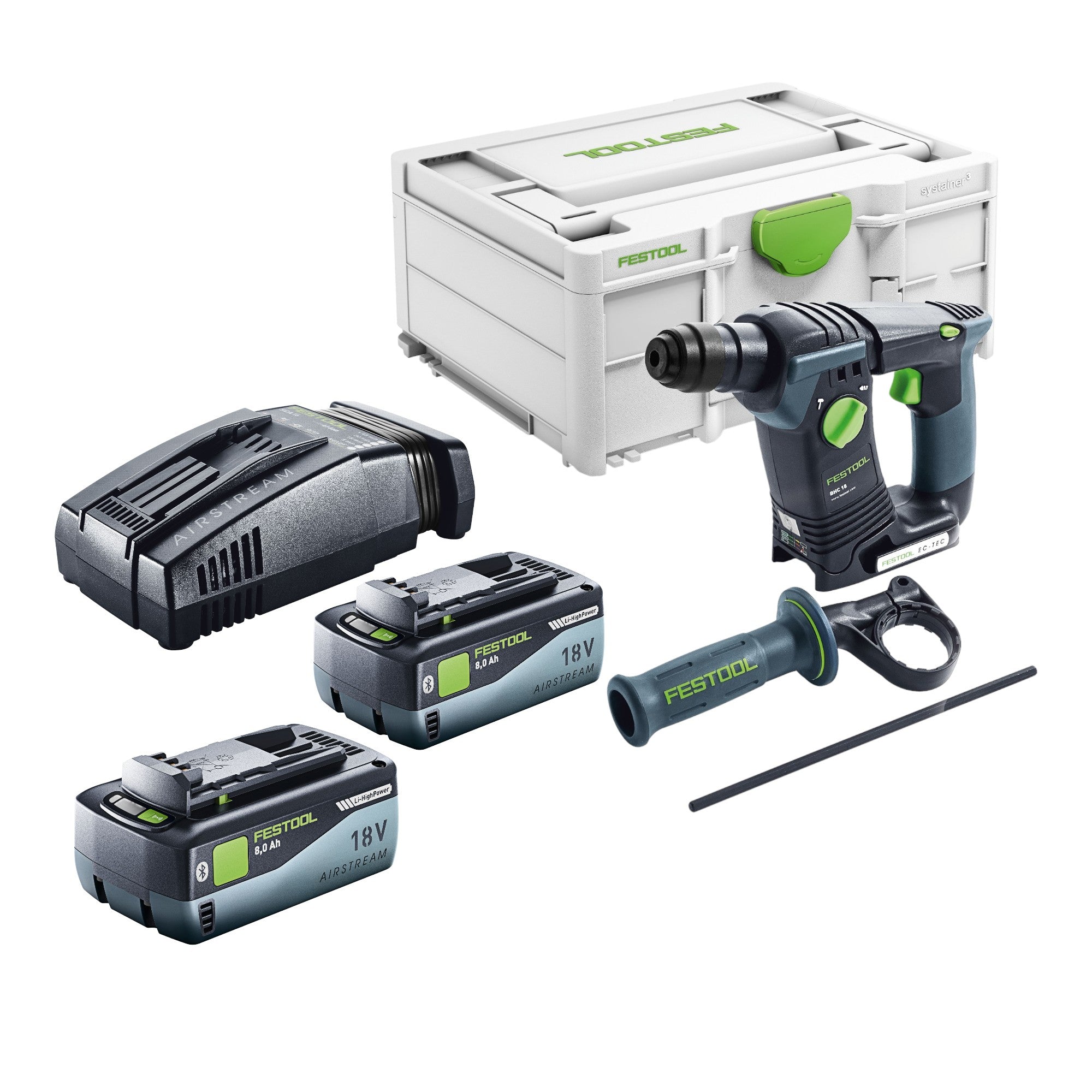 Festool BHC 18 Basic Akku Bohrhammer 18 V 1 8 J SDS Plus Brushless 2x Akku 8 0 Ah Schnellladegeraet Systainer 0 - toolbrothers