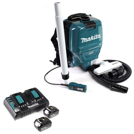 Makita DVC 260 PG 36 V ( 2 x 18 V ) Li-Ion Akku Rucksack Staubsauger Brushless + 2 x 6,0 Ah Akku + Doppelladegerät - Toolbrothers