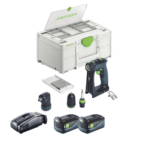 Festool CXS 18-Basic-Set Perceuse-visseuse sans fil 18 V 40 Nm Brushless + 2x batterie 5,0 Ah + chargeur rapide + Systainer