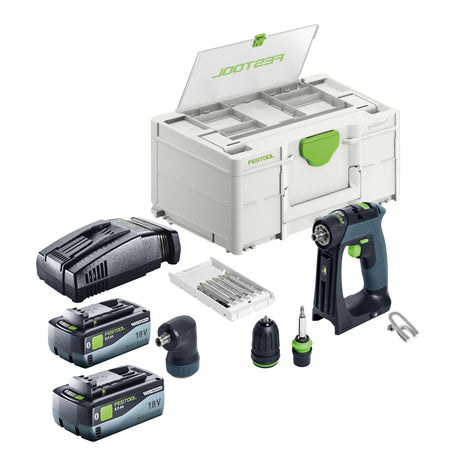 Festool CXS 18-Juego básico taladro atornillador inalámbrico 18 V 40 Nm sin escobillas + 2 baterías 8,0 Ah + cargador rápido + systainer