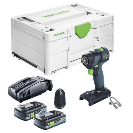 Festool TXS 18-Basic akumulatorowa wiertarko-wkrętarka 18 V 40 Nm bezszczotkowa + 2x akumulator 4,0 Ah + szybka ładowarka + systainer