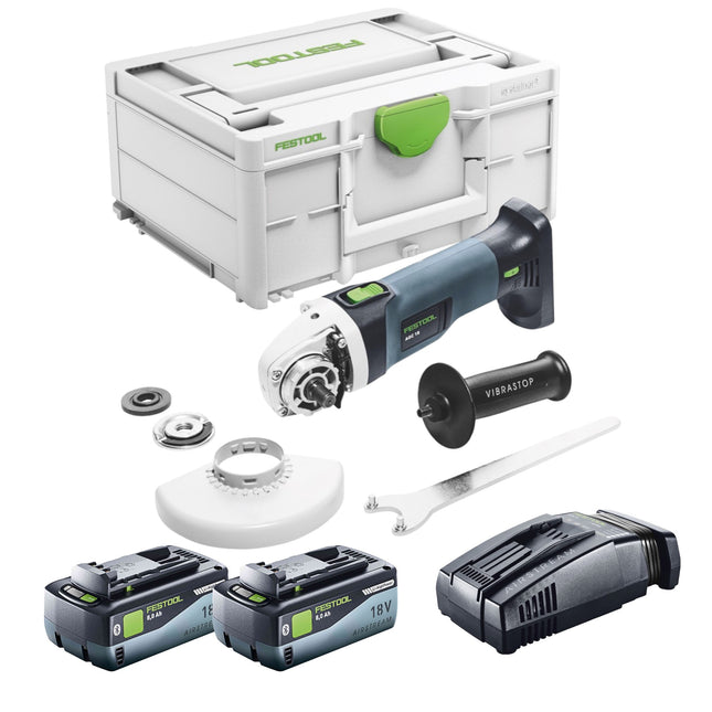 Smerigliatrice angolare a batteria Festool AGC 18-125 Basic 18 V 125 mm brushless + 2x batteria 8,0 Ah + caricatore rapido + systainer